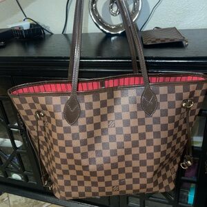 Authentic Louis Vuitton Brown and Red Checkered Tote Bag